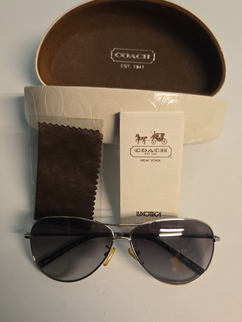 Coach Silver Metal Aviator Sunglasses with Gray Lenses